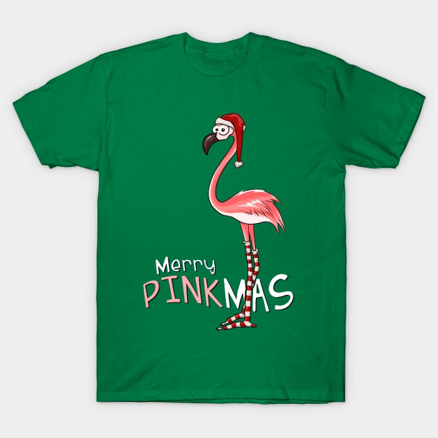 Merry Pinkmas Christmas Flamingo in Santa Costume T-Shirt by SkizzenMonster